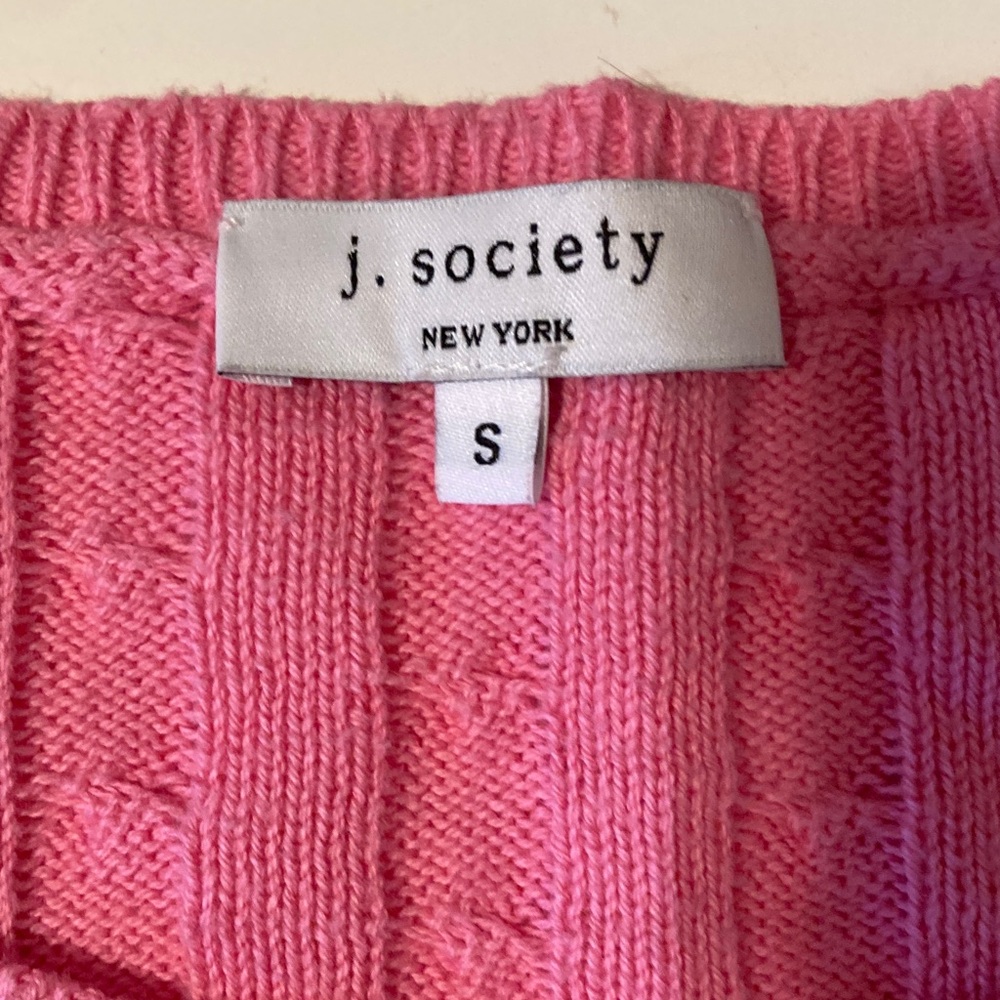 J. Society Distressed Cable Varsity Smiley Crew Sweater Small Pink - Picture 5 of 6